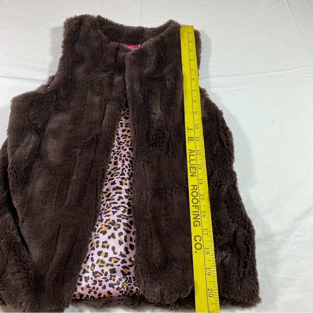 Forever Orchid Faux Fur Vest Dark Brown Girls Vest Velvet Pink Leopard Lining - Picture 4 of 10